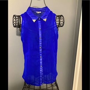 Royal blue sheer blouse